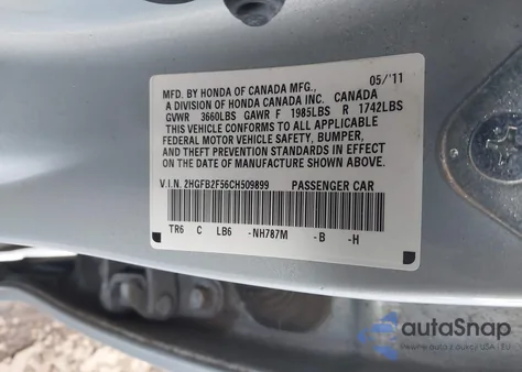 2012 Honda Civic Lx from USA, damaged, VIN 2HGFB2F56CH509899